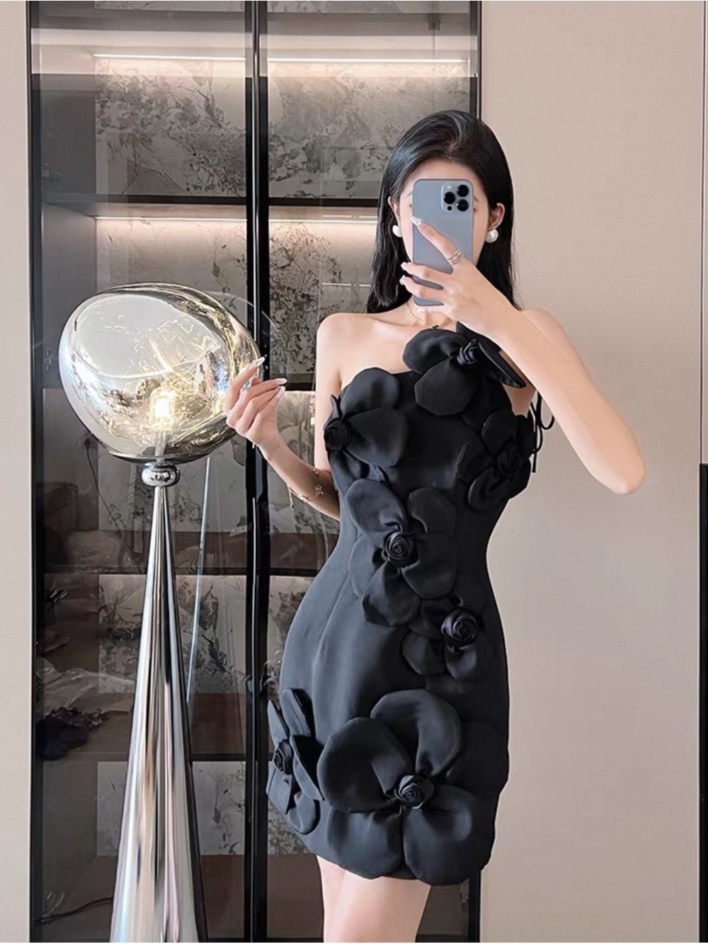 Women's Luxury Mini Dress with 3D Floral Elegant Cocktail Party Dress Wedding